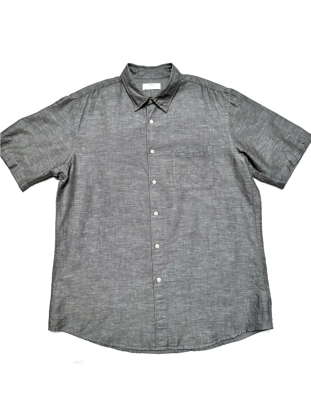 NEW Uniqlo Mens Shirt X-Large Button Up Short Sleeve Linen Cotton Gray Chambray